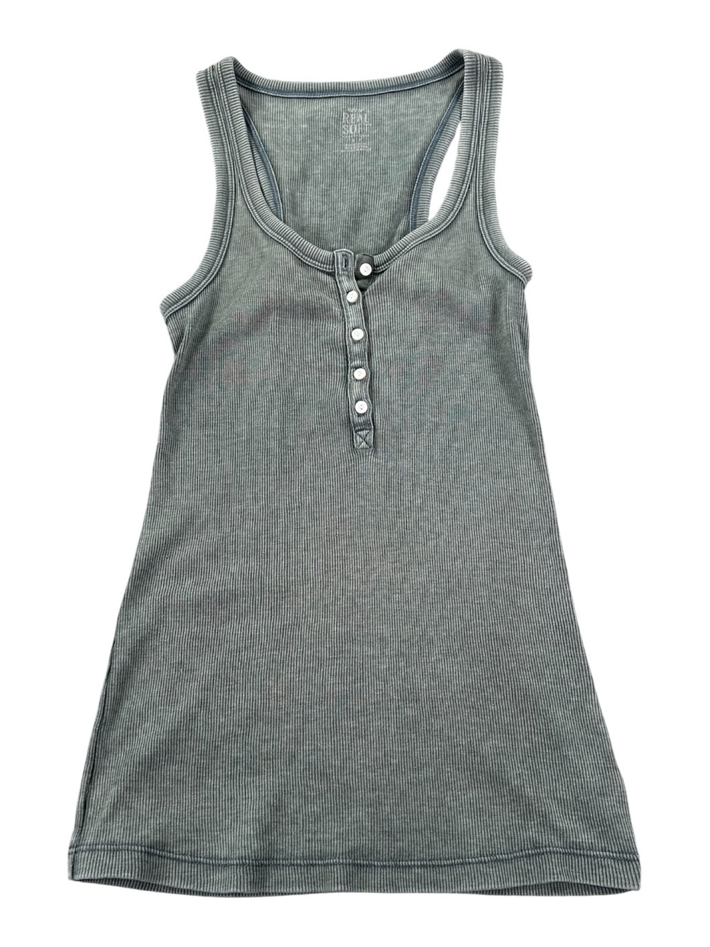 Aerie Real Soft Ribbed Henley Tank Women’s S Charcoal Racerback Button Front